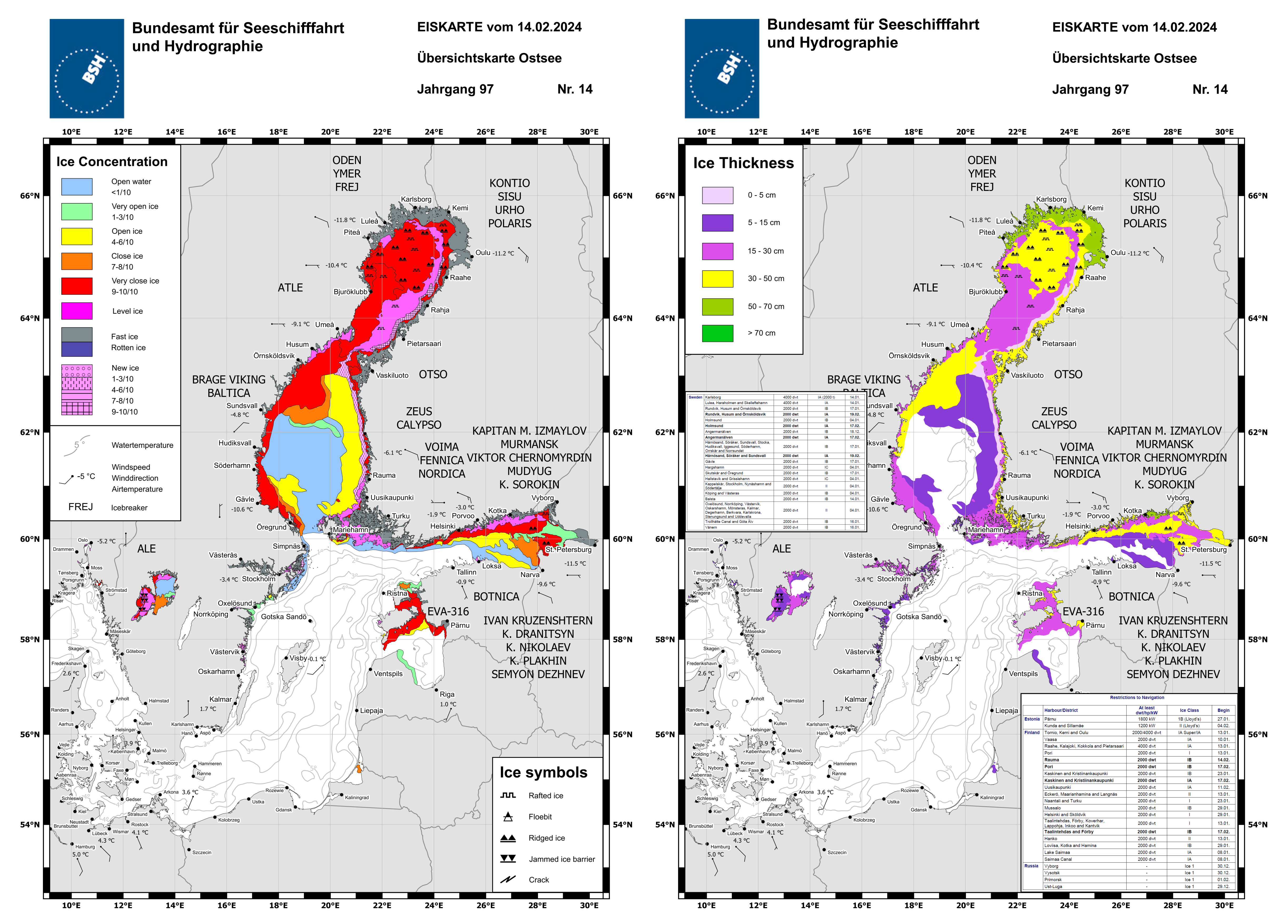  Ice chart of maximum sea ice extent in the Baltic Sea at 8 March 2023.