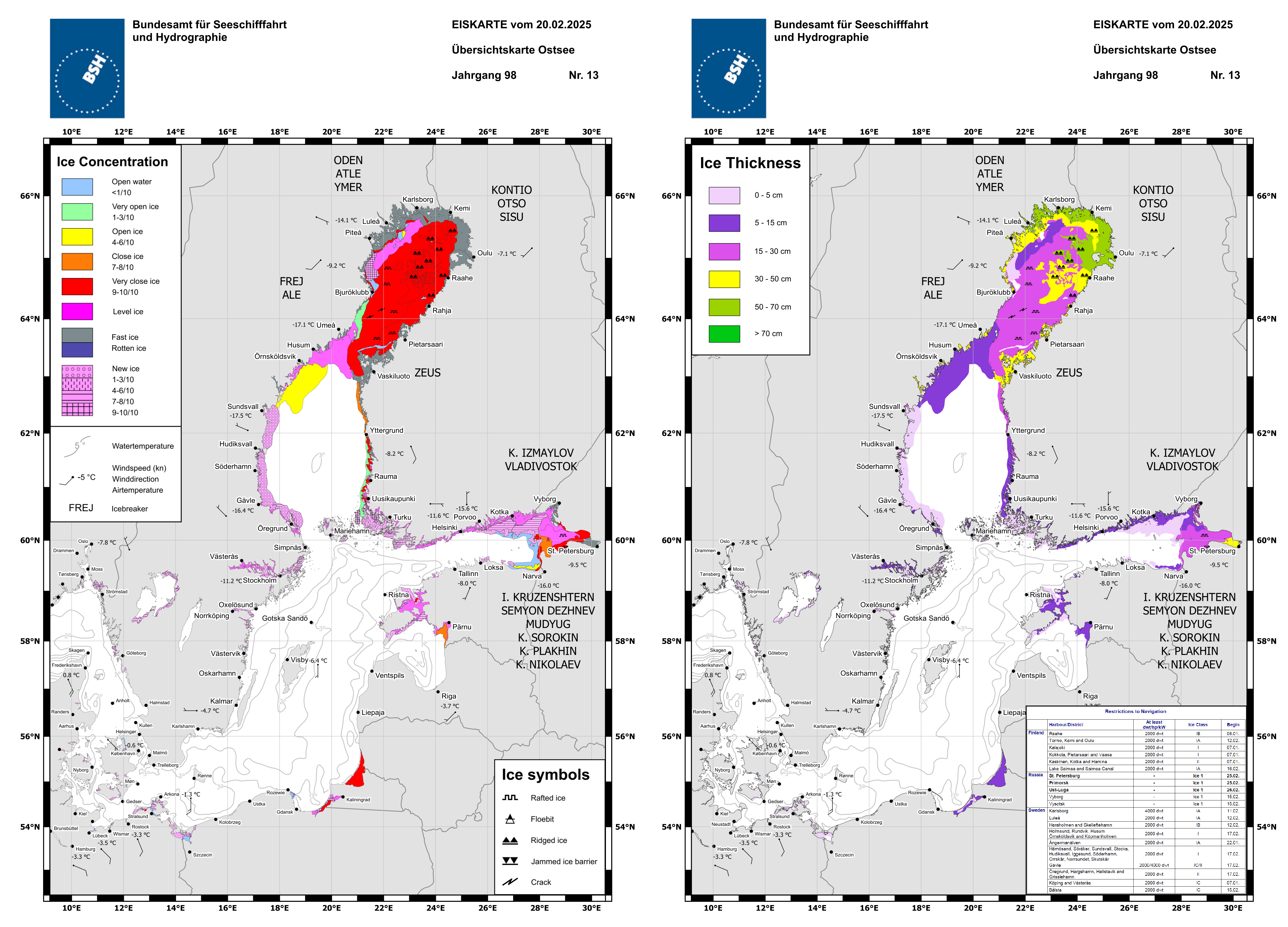  Ice chart of maximum sea ice extent in the Baltic Sea 20 February 2025.
