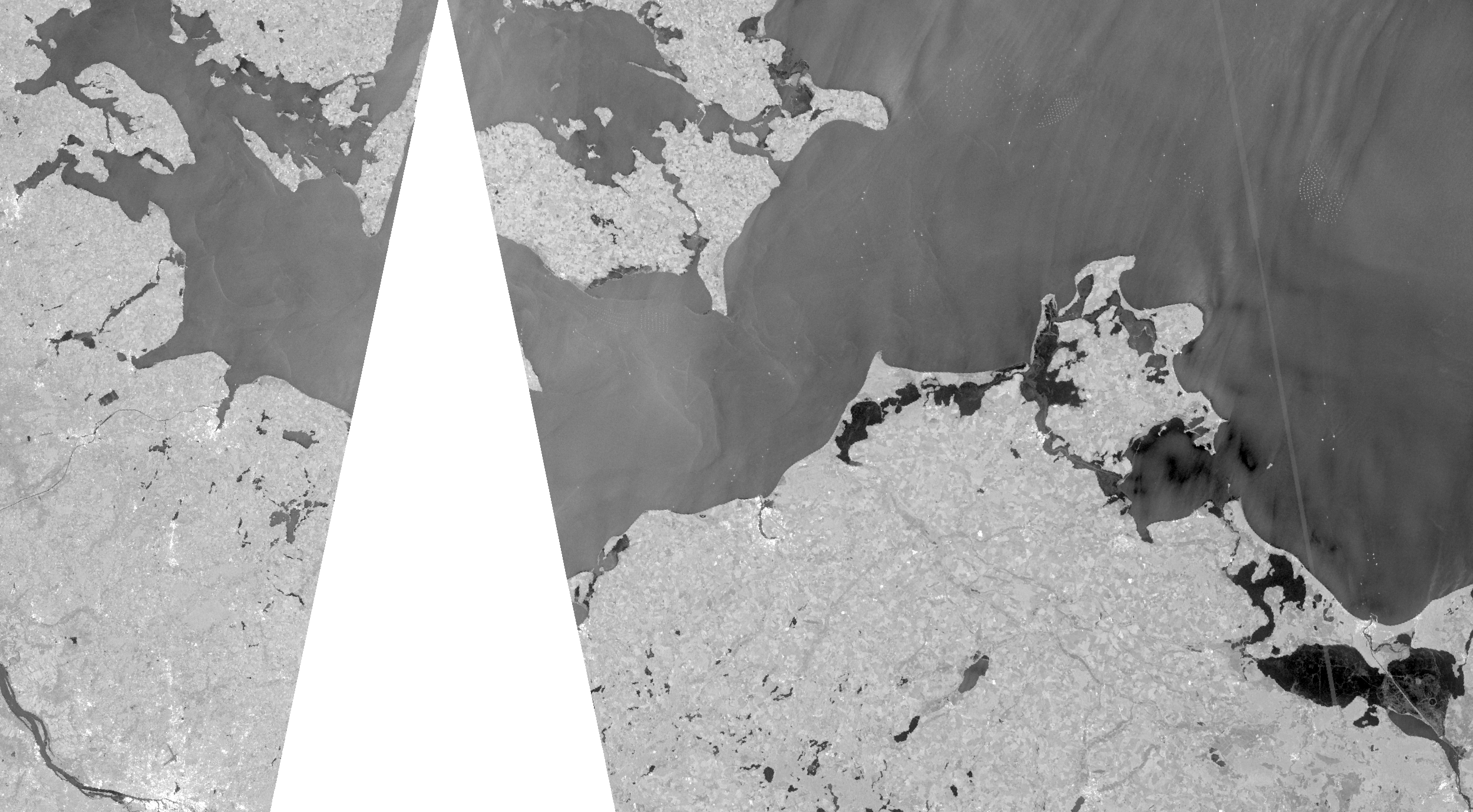 Sentinel-1 Radarbild der deutschen Ostseeküste von der Flensburger Förde bis zum Stettiner Haff vom 20.12.2022. 
